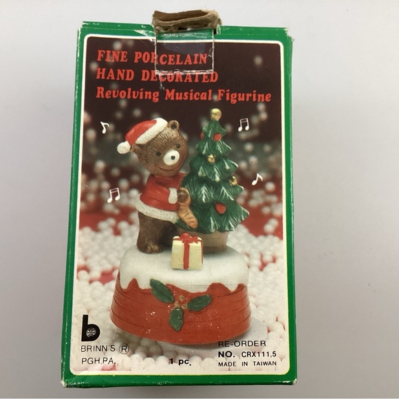 Brinn's Vintage Christmas Bear Stocking Revolving Musical Figurine With Box - Picture 8 of 10